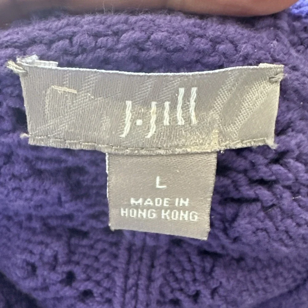 J Jill Knit Sweater Cardigan Medium Cable‎ Pointelle Purple Cotton Blend Chunky - Picture 7 of 12